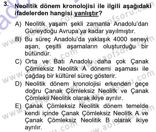 Anadolu Arkeolojisi Dersi 2013 - 2014 Yılı (Vize) Ara Sınav Soruları 3. Soru