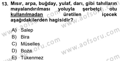 Türk Mutfak Kültürü Dersi 2022 - 2023 Yılı (Final) Dönem Sonu Sınav Soruları 13. Soru