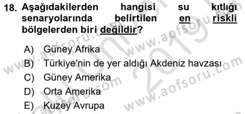 Kent, Planlama ve Afet Risk Yönetimi Dersi 2018 - 2019 Yılı 3 Ders Sınav Soruları 18. Soru