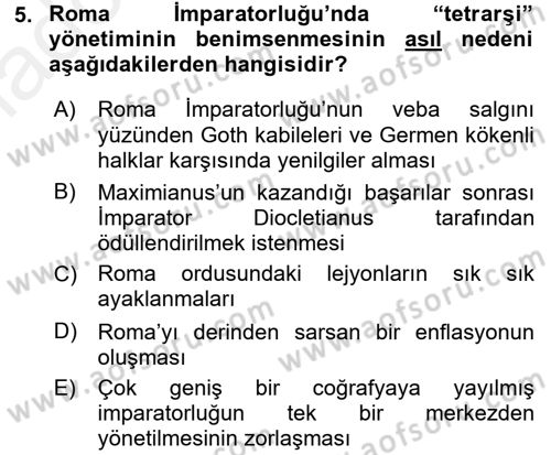 Anadolu Arkeolojisi Dersi 2015 - 2016 Yılı Tek Ders Sınav Soruları 5. Soru