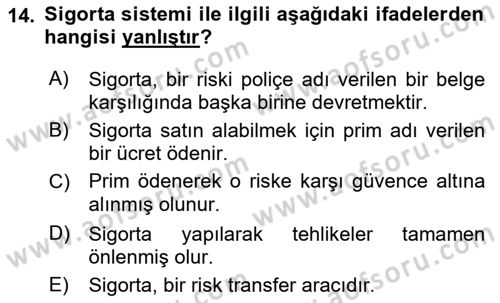 Afet Yönetimi 2 Dersi 2018 - 2019 Yılı (Final) Dönem Sonu Sınav Soruları 14. Soru