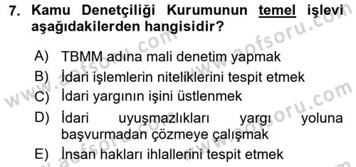 İdari Yargı Dersi 2025 - 2026 Yılı (Vize) Ara Sınav Soruları 7. Soru