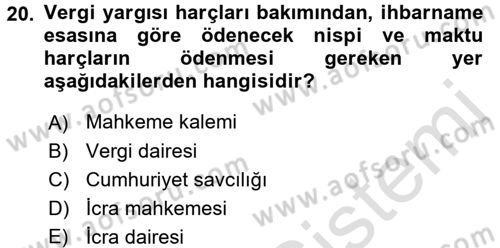 Damga Vergisi Ve Harçlar Bilgisi Dersi 2016 - 2017 Yılı (Final) Dönem Sonu Sınav Soruları 20. Soru