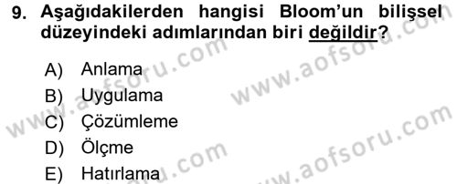 Acil Durum ve Afet Farkındalık Eğitimi Dersi 2017 - 2018 Yılı (Final) Dönem Sonu Sınav Soruları 9. Soru