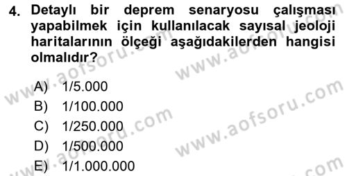 Afet Senaryosu ve Tatbikatlar Dersi 2018 - 2019 Yılı (Final) Dönem Sonu Sınav Soruları 4. Soru