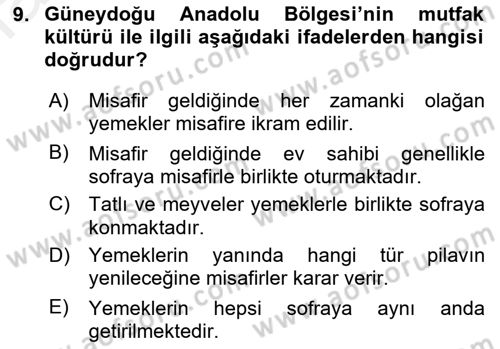 Yöresel Mutfaklar Dersi 2018 - 2019 Yılı (Final) Dönem Sonu Sınav Soruları 9. Soru