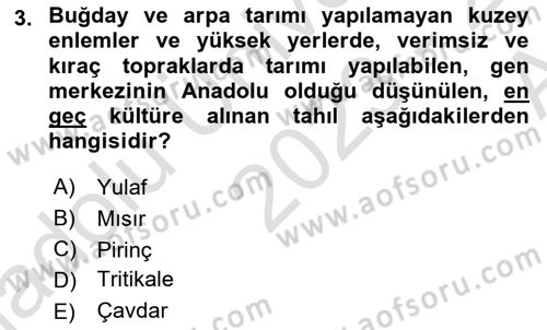 Gıda Coğrafyası Dersi 2023 - 2024 Yılı (Vize) Ara Sınav Soruları 3. Soru