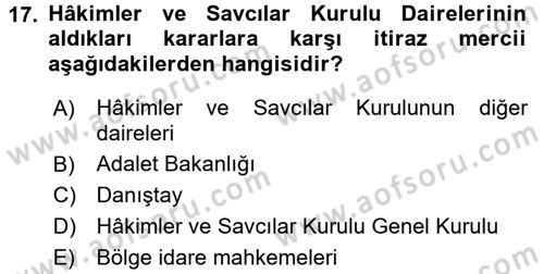İdari Yargı Dersi 2017 - 2018 Yılı (Vize) Ara Sınav Soruları 17. Soru
