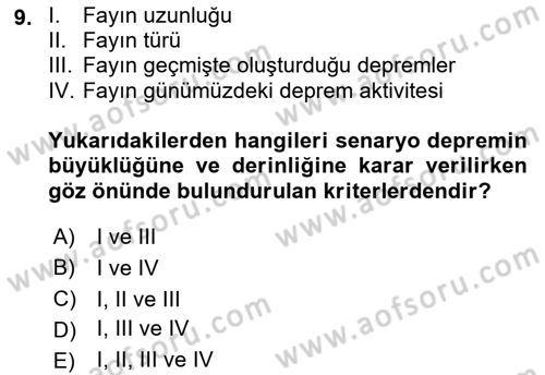 Afet Senaryosu ve Tatbikatlar Dersi 2018 - 2019 Yılı (Final) Dönem Sonu Sınav Soruları 9. Soru