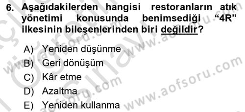 Gastronomi Ve Sürdürülebilirlik Dersi 2020 - 2021 Yılı Yaz Okulu Sınav Soruları 6. Soru