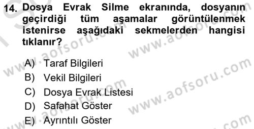 Ulusal Yargı Ağı Projesi 1 Dersi 2019 - 2020 Yılı (Final) Dönem Sonu Sınav Soruları 14. Soru