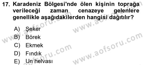 Türk Mutfak Kültürü Dersi 2022 - 2023 Yılı Yaz Okulu Sınav Soruları 17. Soru