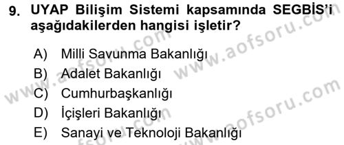 Mesleki Bilgisayar Ve Uyap Dersi 2022 - 2023 Yılı (Final) Dönem Sonu Sınav Soruları 9. Soru