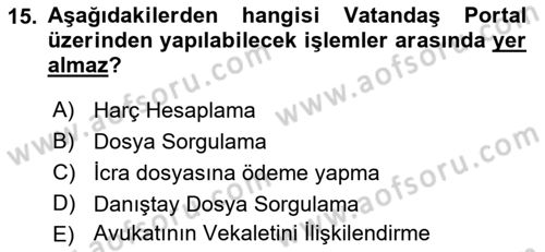 Mesleki Bilgisayar Ve Uyap Dersi 2022 - 2023 Yılı Yaz Okulu Sınav Soruları 15. Soru