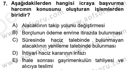 Damga Vergisi Ve Harçlar Bilgisi Dersi 2015 - 2016 Yılı Tek Ders Sınav Soruları 7. Soru