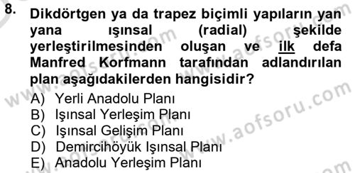 Anadolu Arkeolojisi Dersi 2013 - 2014 Yılı Tek Ders Sınav Soruları 8. Soru