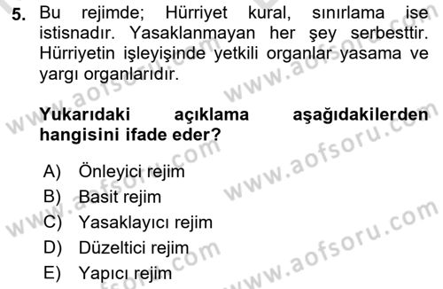 İnsan Hakları Ve Kamu Özgürlükleri Dersi 2021 - 2022 Yılı (Vize) Ara Sınav Soruları 5. Soru