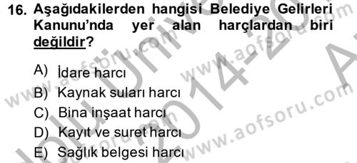 Damga Vergisi Ve Harçlar Bilgisi Dersi 2014 - 2015 Yılı (Vize) Ara Sınav Soruları 16. Soru
