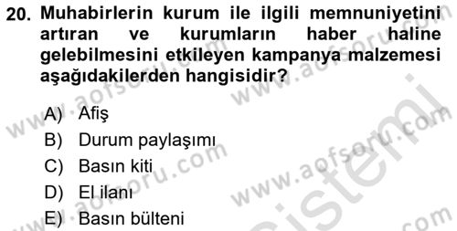 Acil Durum ve Afet Farkındalık Eğitimi Dersi 2021 - 2022 Yılı (Vize) Ara Sınav Soruları 20. Soru