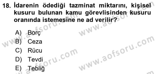 İdari Yargı Dersi 2021 - 2022 Yılı Yaz Okulu Sınav Soruları 18. Soru