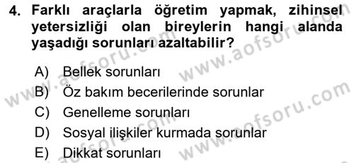 Özel Gereksinimli Bireyler İçin Afet ve Acil Durum Yönetimi Dersi 2018 - 2019 Yılı 3 Ders Sınav Soruları 4. Soru