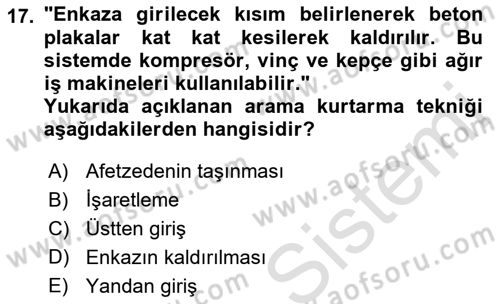 Arama Kurtarma Bilgisi ve Etik Değerler Dersi 2023 - 2024 Yılı (Vize) Ara Sınav Soruları 17. Soru