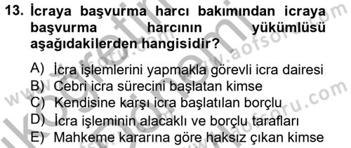 Damga Vergisi Ve Harçlar Bilgisi Dersi 2012 - 2013 Yılı (Final) Dönem Sonu Sınav Soruları 13. Soru