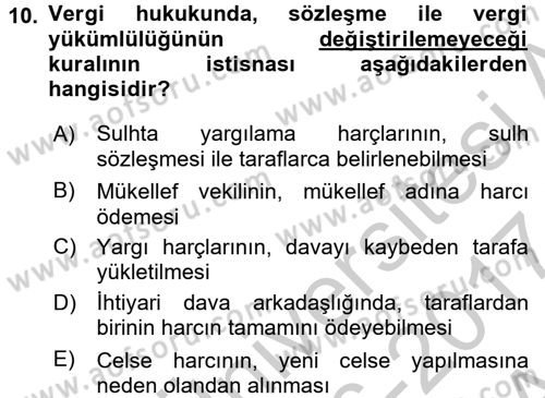 Damga Vergisi Ve Harçlar Bilgisi Dersi 2016 - 2017 Yılı (Vize) Ara Sınav Soruları 10. Soru