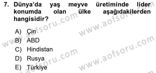 Gıda Coğrafyası Dersi 2019 - 2020 Yılı (Final) Dönem Sonu Sınav Soruları 7. Soru