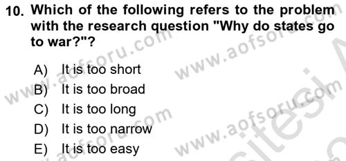 Research Methods Dersi 2023 - 2024 Yılı (Vize) Ara Sınav Soruları 10. Soru