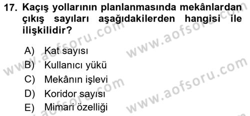 Yangın ve Yangın Güvenliği Dersi 2021 - 2022 Yılı Yaz Okulu Sınav Soruları 17. Soru