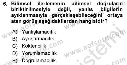 Sosyal Bilimlerde Araştırma Yöntemleri Dersi 2020 - 2021 Yılı Yaz Okulu Sınav Soruları 6. Soru