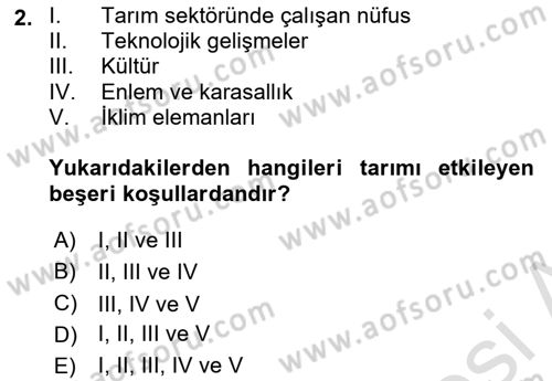 Gıda Coğrafyası Dersi 2019 - 2020 Yılı (Vize) Ara Sınav Soruları 2. Soru