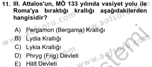 Arkeolojik Alan Yönetimi Dersi 2016 - 2017 Yılı (Vize) Ara Sınav Soruları 11. Soru