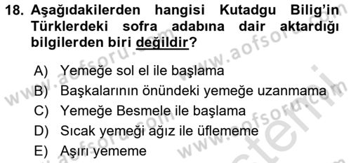 Yemek Sosyolojisi Dersi 2025 - 2026 Yılı (Vize) Ara Sınav Soruları 18. Soru