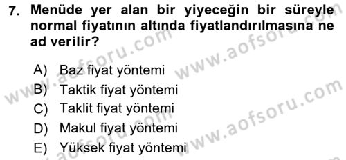 Menü Yönetimi Dersi 2018 - 2019 Yılı 3 Ders Sınav Soruları 7. Soru