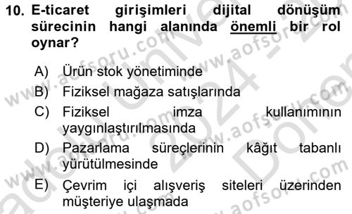 Büro Teknolojileri Dersi 2024 - 2025 Yılı (Final) Dönem Sonu Sınav Soruları 10. Soru