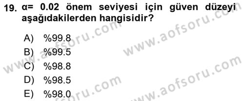 Veri Analizi Ve Değerlendirme Dersi 2025 - 2026 Yılı (Vize) Ara Sınav Soruları 19. Soru