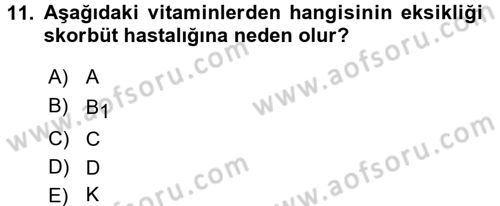 Beslenmenin Temel İlkeleri Dersi 2015 - 2016 Yılı (Vize) Ara Sınav Soruları 11. Soru