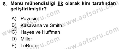Menü Yönetimi Dersi 2015 - 2016 Yılı (Final) Dönem Sonu Sınav Soruları 8. Soru