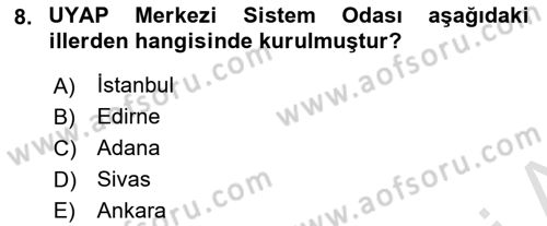 Mesleki Bilgisayar Ve Uyap Dersi 2024 - 2025 Yılı (Vize) Ara Sınav Soruları 8. Soru