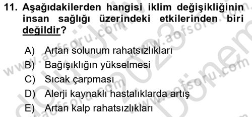 Sürdürülebilir Kentsel Dayanıklılık Dersi 2023 - 2024 Yılı (Final) Dönem Sonu Sınav Soruları 11. Soru