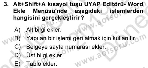 Ulusal Yargı Ağı Projesi 1 Dersi 2019 - 2020 Yılı (Final) Dönem Sonu Sınav Soruları 3. Soru