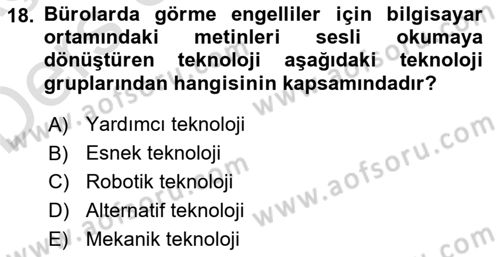 Büro Teknolojileri Dersi 2018 - 2019 Yılı 3 Ders Sınav Soruları 18. Soru