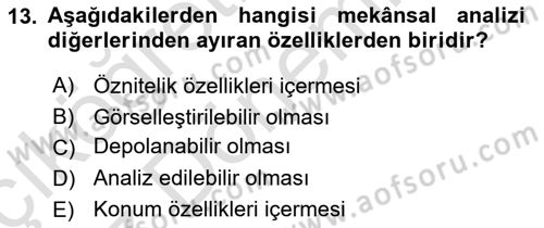 Kent, Planlama ve Afet Risk Yönetimi Dersi 2024 - 2025 Yılı (Vize) Ara Sınav Soruları 13. Soru