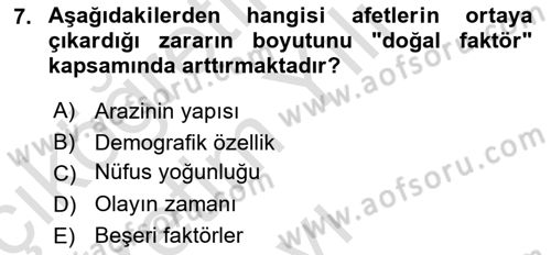 Afet Ekonomisi Ve Sigortacılığı Dersi 2020 - 2021 Yılı Yaz Okulu Sınav Soruları 7. Soru