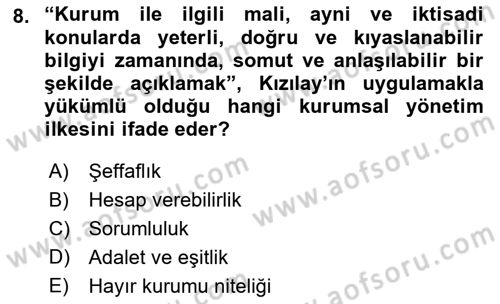 Afet Risk Azaltma Politikaları Dersi 2023 - 2024 Yılı (Vize) Ara Sınav Soruları 8. Soru