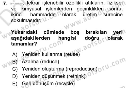 Gastronomi Ve Sürdürülebilirlik Dersi 2024 - 2025 Yılı (Final) Dönem Sonu Sınav Soruları 7. Soru