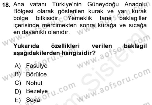 Gıda Coğrafyası Dersi 2018 - 2019 Yılı (Vize) Ara Sınav Soruları 18. Soru