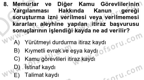 Kalem Mevzuatı Dersi 2018 - 2019 Yılı 3 Ders Sınav Soruları 8. Soru